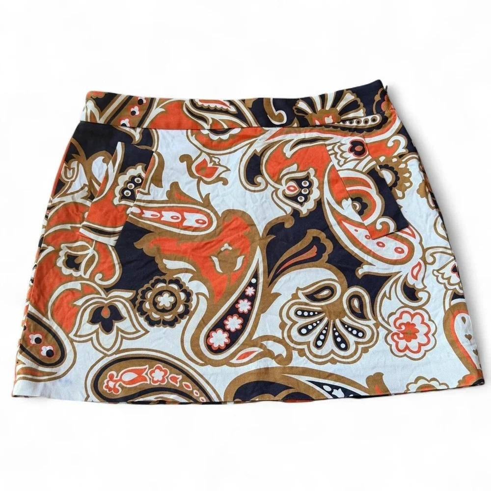 y2k J.Crew multicolored orange black‎ paisley retro inspired cotton mini skirt
